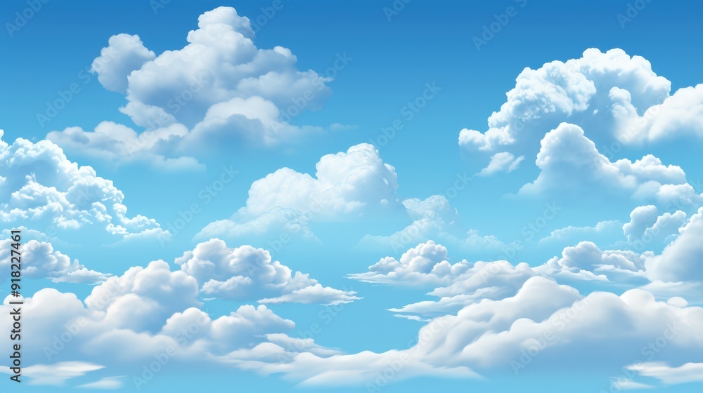 Wall mural blue sky with fluffy clouds