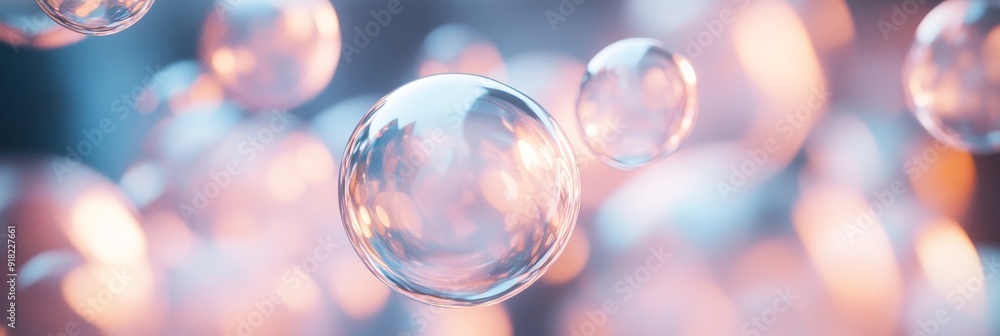 Aufkleber abstract bubbles with soft light and blurred background - a cluster of clear bubbles float in front 
