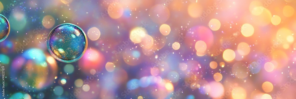 Poster abstract colorful bubbles and lights background - a colorful abstract background with iridescent bub