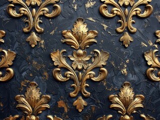 Damask pattern, gold accents, luxurious, elegant, vintage style.