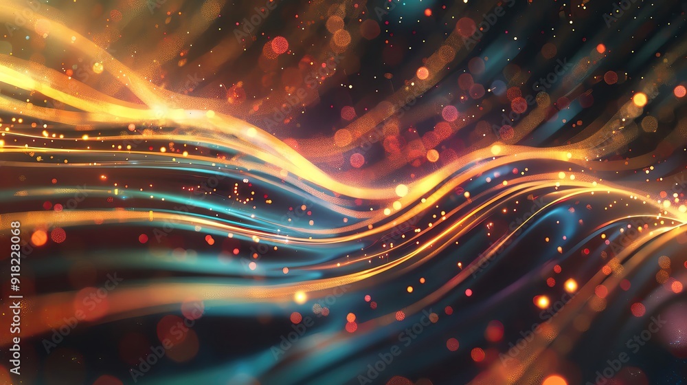 Poster vibrant abstract background with flowing lines and luminous particles, perfect for technology or art