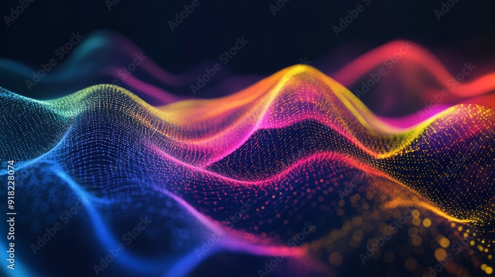 Aufkleber abstract colorful waves of data and technology - vibrant, abstract waves of data and technology symb