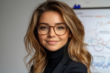 Obraz premium Portrait of a young woman with glasses and a turtleneck