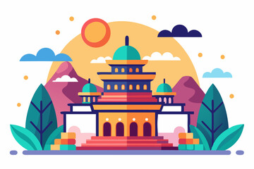 Fototapeta premium A mosque with colorful architecture and surrounding greenery