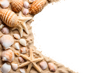 Beach sand and sea shells theme isolated on transparent background