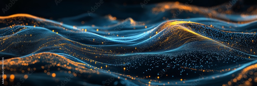 Poster abstract digital waves with glowing particles - a mesmerizing abstract digital landscape of flowing 