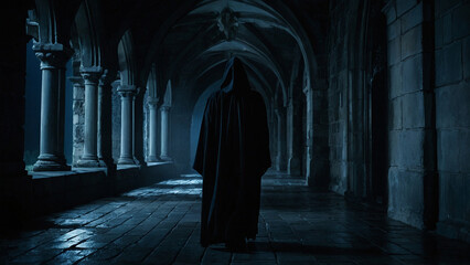 A mysterious and terrifying ghostly figure stands in an empty room