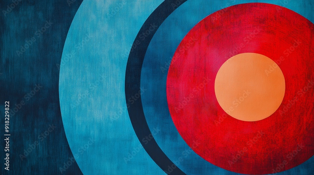 Poster abstract red and blue target with orange center - an abstract image of a red and blue target with an