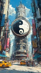 Naklejka premium Yin Yang Modern Art Taoism Religion Spiritual Symbol - Generative AI