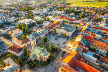 Naklejka premium Liptov region in the backround with Liptovska mara lake and Tatras mountains around Liptovsky Mikulas, Slovakia