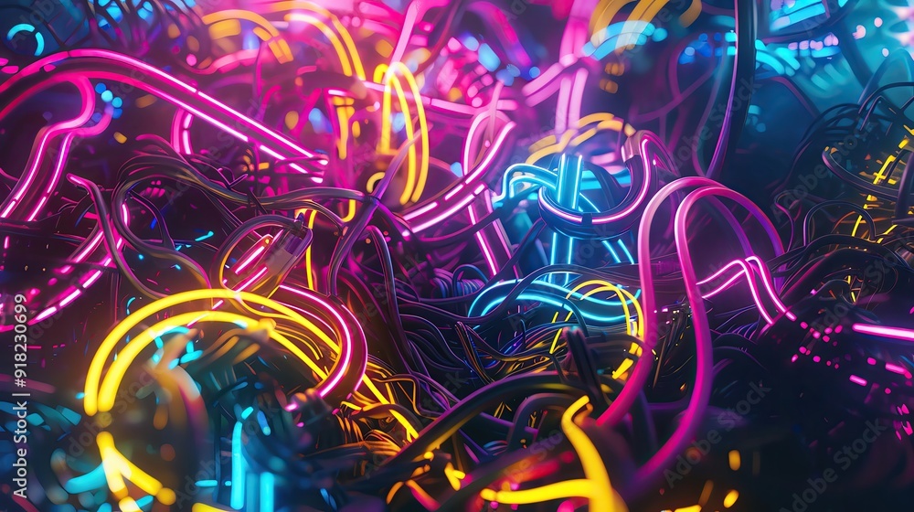 Poster vibrant neon lights intertwine in a mesmerizing display of colors, creating an abstract futuristic a