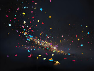   limmering Stardust: Radiant Confetti on a Dark Canvas, confetti, set against a captivating dark background.