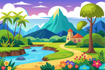 Obraz premium A Winding Path Through a Lush Mountain Landscape