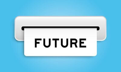 White coupon banner with word future from machine on blue color background