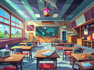 Abandoned school classroom, anime wallpaper