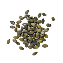 Pumpkin seeds isolated on white background, top view