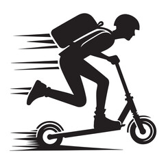 Two wheeled vehicles and riders icon, black color silhouette, white background.