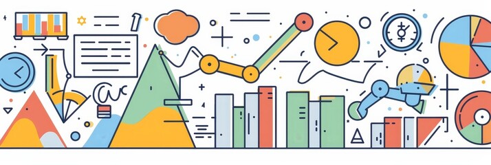 Business Growth and Automation:  A Roadmap to Success - This illustration depicts the concept of business growth, automation, data analysis, and strategy. It symbolizes the integration of technology, 