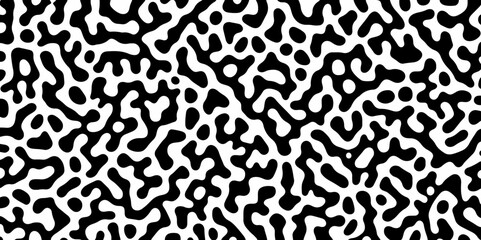 Abstract Turing organic wallpaper with background. Turing reaction diffusion monochrome seamless pattern with chaotic motion. Natural seamless line pattern. Linear design with biological shapes.