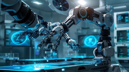 Fototapeta premium robotic arms performing automated medical operations for future precision surgical robot and hospital equipment