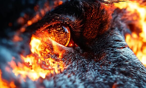 A dragon eye with lava and fire on it