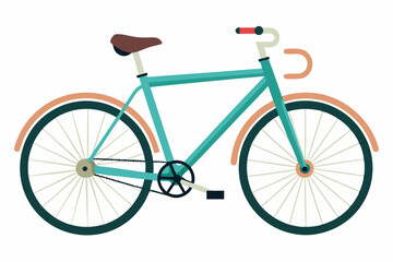 Fototapeta premium A Teal Bicycle with Brown Saddle and Orange Fenders