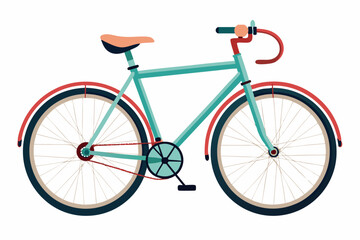 Fototapeta premium Teal Bicycle with Red Fenders and Brown Saddle