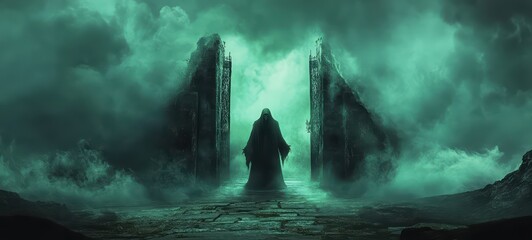 Fototapeta premium Grim Reaper standing at the gates of the underworld