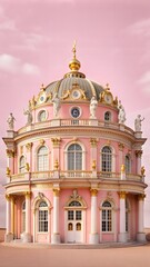 Obraz premium A whimsical pink architectural model on a pink background showcasing intricate details and classic design elements. Generative AI