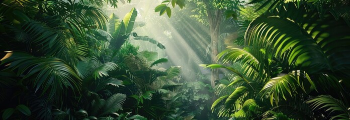 Fototapeta premium A lush green jungle with a lot of trees and plants