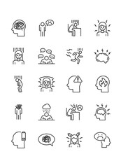 set of stress icons, unhappy mood, anxiety