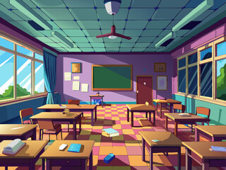Abandoned school classroom, anime wallpaper
