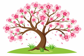A Cherry Blossom Tree with Pink Flowers and Falling Petals