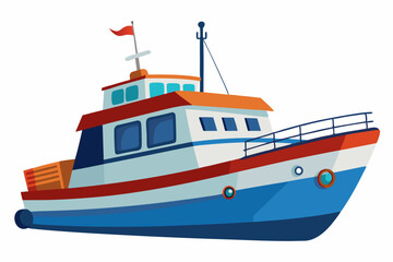 Naklejka premium Cartoon Illustration of a Small Blue and Red Boat with a Red Flag