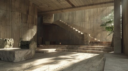 Modern Industrial Elegance. Brutalist Architecture Wallpaper Interior Design Concept