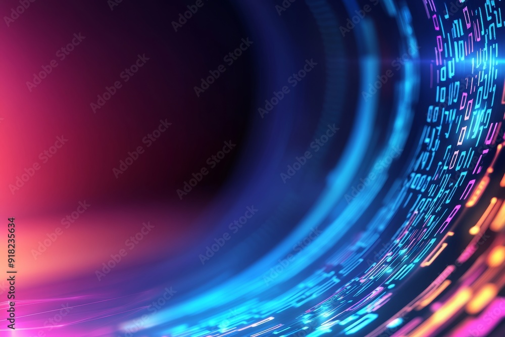 Aufkleber digital background with data, binary code, and glowing neon lights