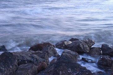 landscape of sea on sunset at tilted pole beach in Thailand   