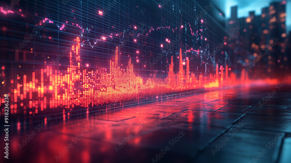 Poster cyber city: a futuristic cityscape illuminated by glowing data visualizations, showcasing the dynami