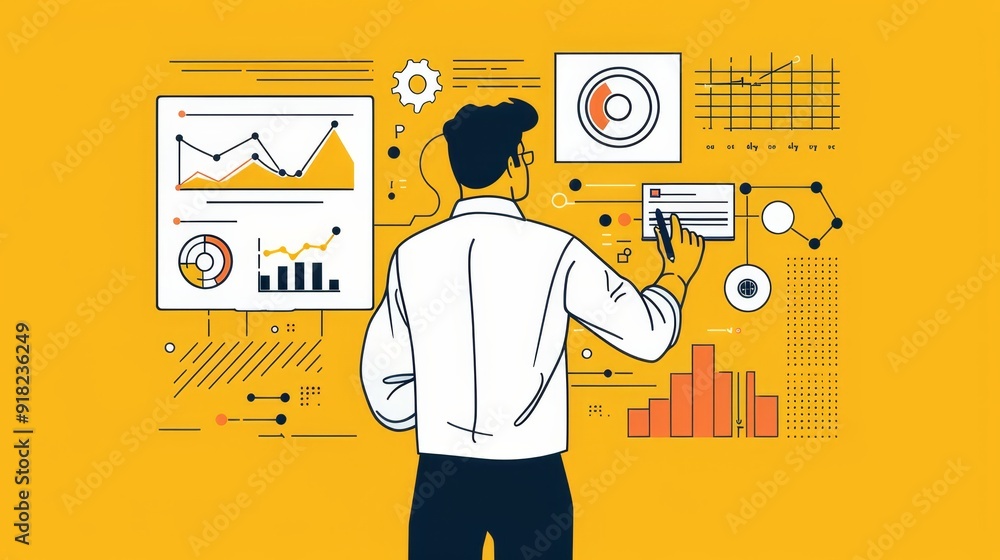 Poster data analysis and insights - business strategy and growth - a businessman analyzing data on a wall w
