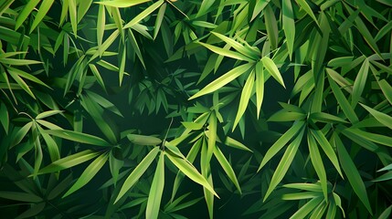 Obraz premium Stylized bamboo leaves, vibrant greens, flat design, clean lines