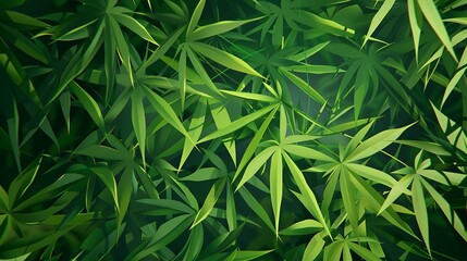 Obraz premium Stylized bamboo leaves, vibrant greens, flat design, clean lines