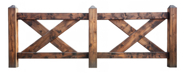 Three-Section Wooden Fence with Cross Pattern