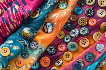 Colorful Buttons on Fabric