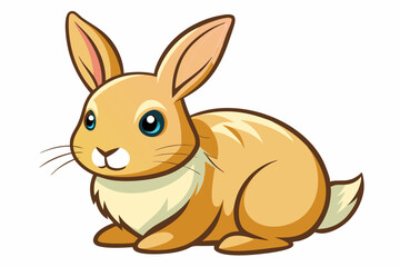 Obraz premium Cartoon Illustration of a Sitting Brown Rabbit with Blue Eyes
