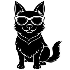  A cute dog wearing sunglasses with white background