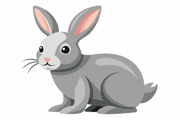 Cartoon Grey Rabbit with Pink Ears and Big Eyes