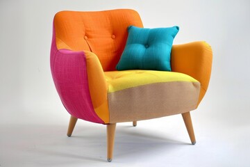 Vibrant, multicolored armchair with a contemporary design isolated on a white studio background