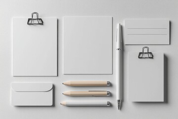 Realistic blank stationery set mockup isolated created with generative ai