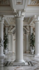 Elegance and Symmetry. Classical interior design with Corinthian column architecture