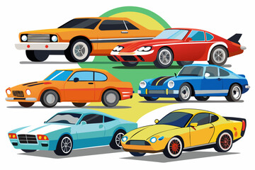 Fototapeta premium Five Colorful Vintage Sports Cars in a Row